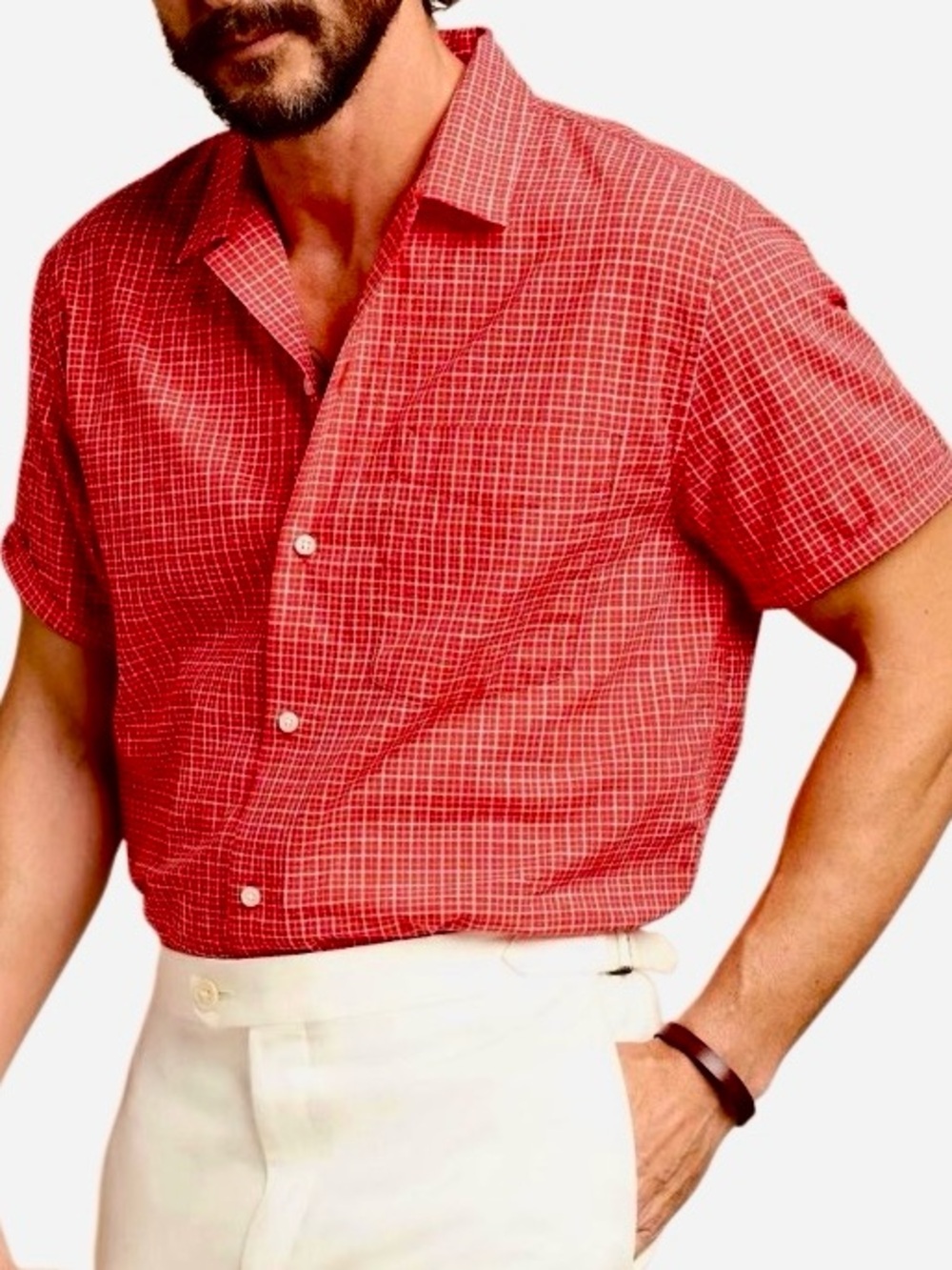 Banana Republic Relaxed Fit Organic Cotton Check Shirt in Red/White Mens XXL